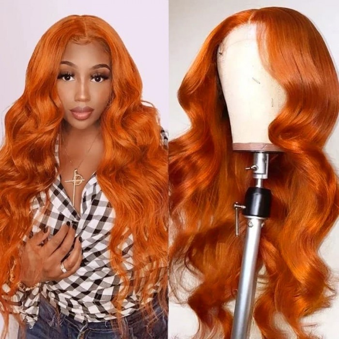 Incolorwig Orange Ginger Color 13*4 Lace Front Wigs Body Wave 150% Density Pre Plucked Human Hair Wig