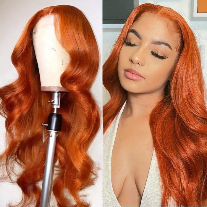 Incolorwig Orange Ginger Color 13*4 Lace Front Wigs Body Wave 150% Density Pre Plucked Human Hair Wig