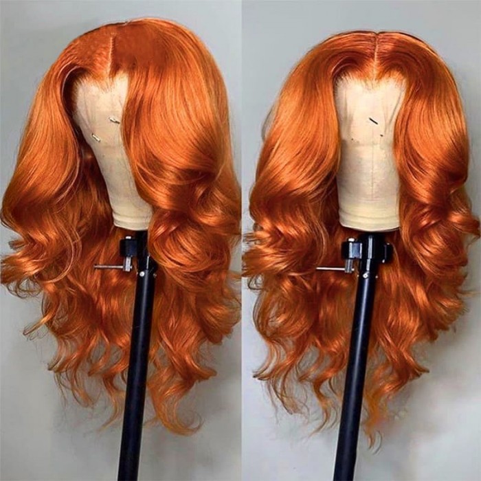 Incolorwig Orange Ginger Color 13*4 Lace Front Wigs Body Wave 150% Density Pre Plucked Human Hair Wig