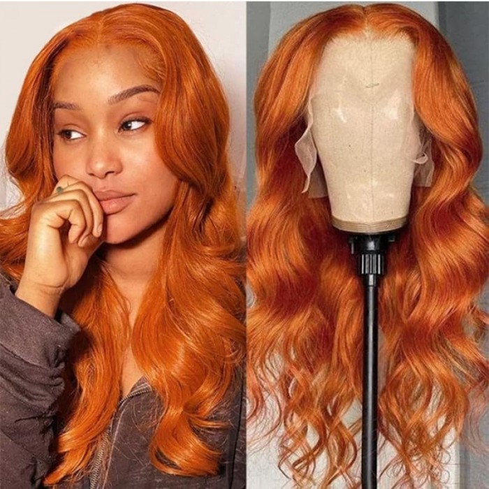 Incolorwig Orange Ginger Color 13*4 Lace Front Wigs Body Wave 150% Density Pre Plucked Human Hair Wig