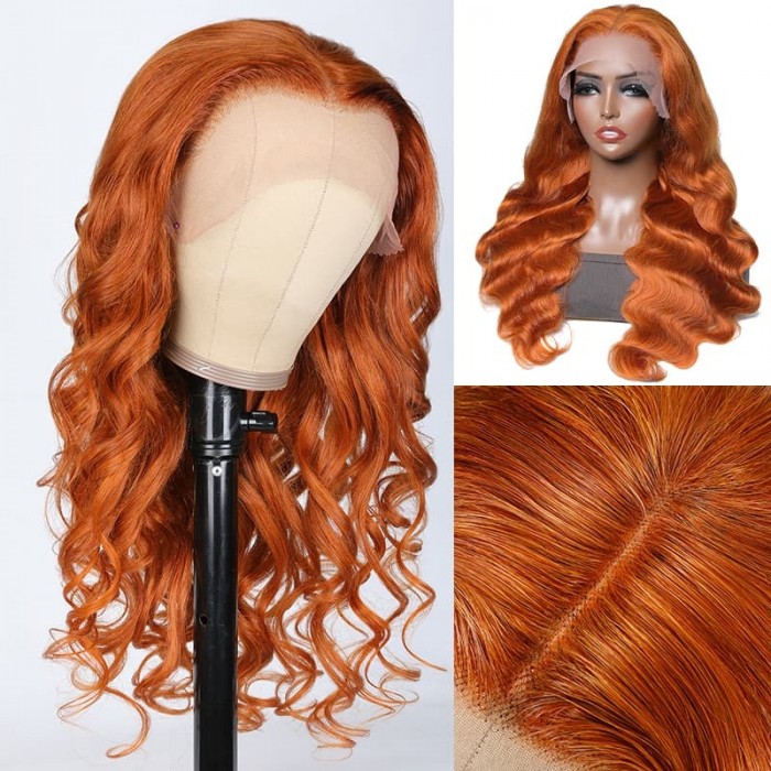 Incolorwig Orange Ginger Color 13*4 Lace Front Wigs Body Wave 150% Density Pre Plucked Human Hair Wig