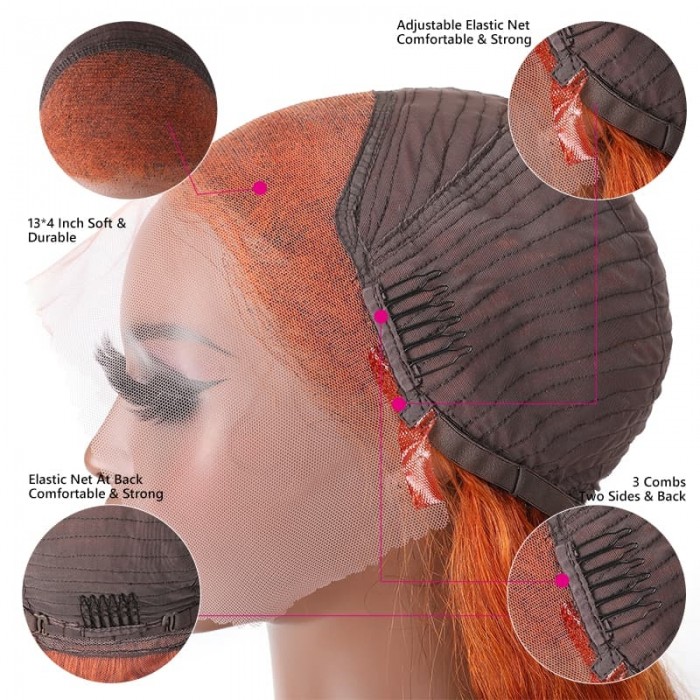 Incolorwig Orange Ginger Color 13*4 Lace Front Wigs Body Wave 150% Density Pre Plucked Human Hair Wig
