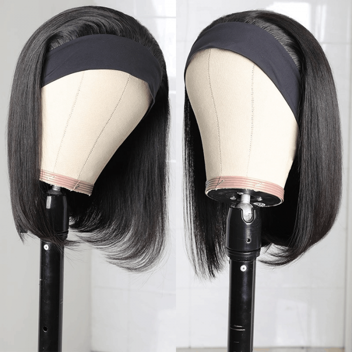 Incolorwig Short Cut Bob Wigs Human Hair Headband Wigs Wear And Go For Women