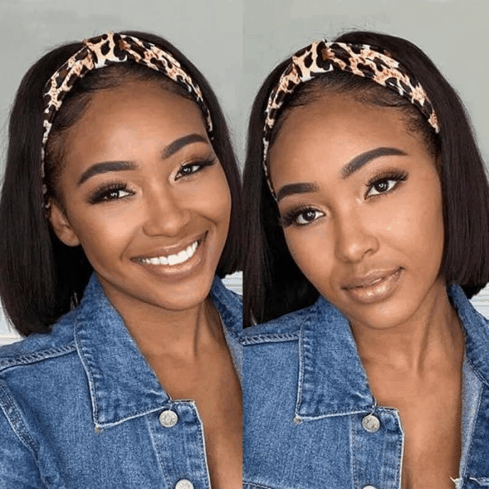 Incolorwig Short Cut Bob Wigs Human Hair Headband Wigs Wear And Go For Women