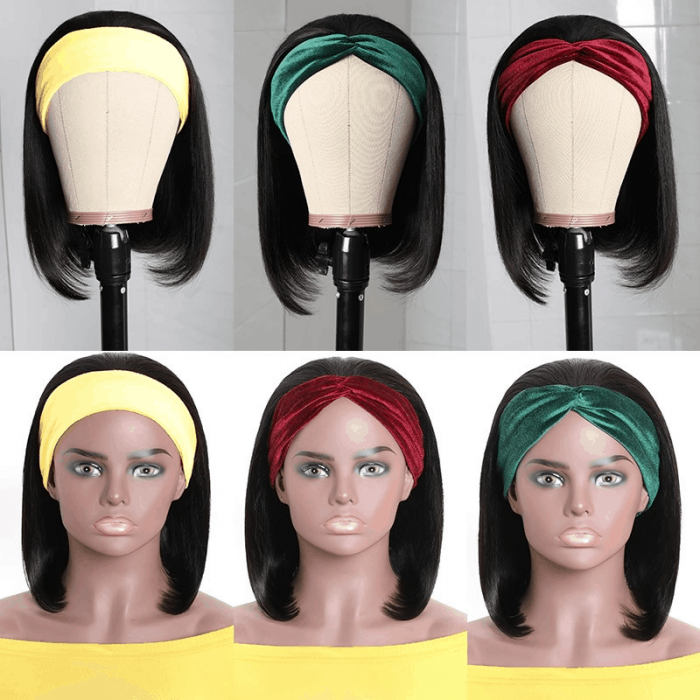 Incolorwig Short Cut Bob Wigs Human Hair Headband Wigs Wear And Go For Women