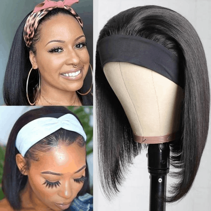 Incolorwig Short Cut Bob Wigs Human Hair Headband Wigs Wear And Go For Women