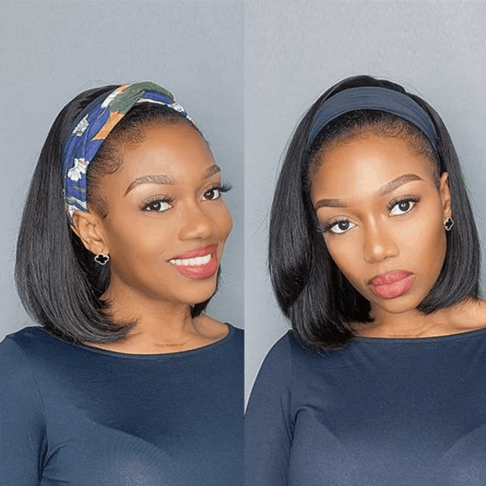 Incolorwig Short Cut Bob Wigs Human Hair Headband Wigs Wear And Go For Women