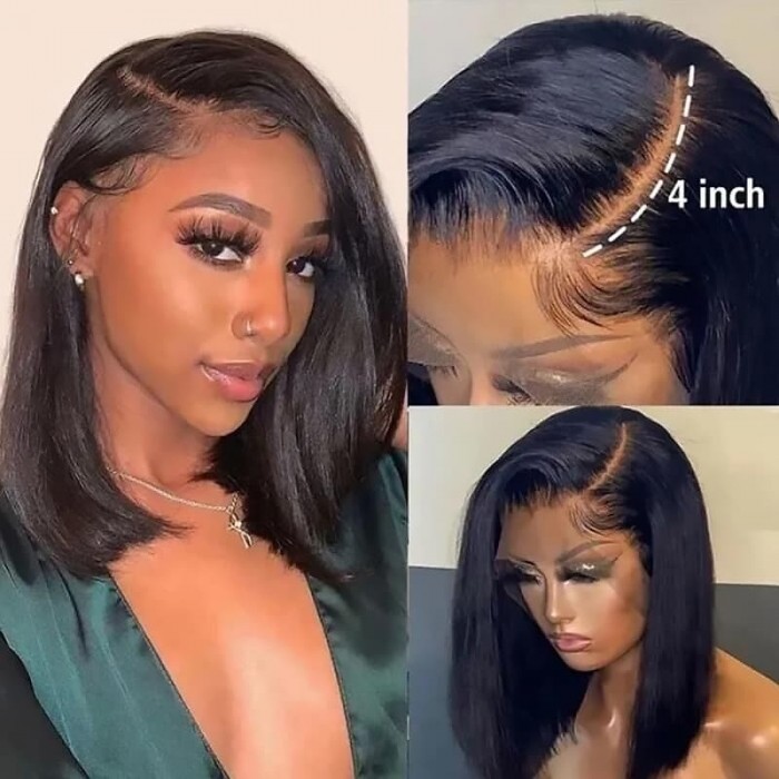 Incolorwig Short Blunt Cut Bob Wig Side Part Asymmetric Bob Wigs 13x4 Pre Plucked Lace Front Wigs