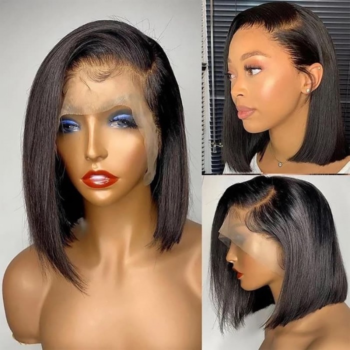 Incolorwig Short Blunt Cut Bob Wig Side Part Asymmetric Bob Wigs 13x4 Pre Plucked Lace Front Wigs