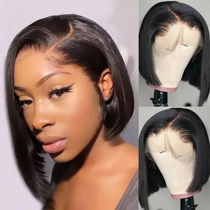 Incolorwig Short Blunt Cut Bob Wig Side Part Asymmetric Bob Wigs 13x4 Pre Plucked Lace Front Wigs