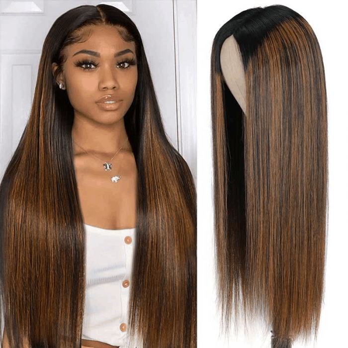 Incolorwig Balayage Highlights Straight Human Hair Wigs No Leave Out Glueless V Part Wigs