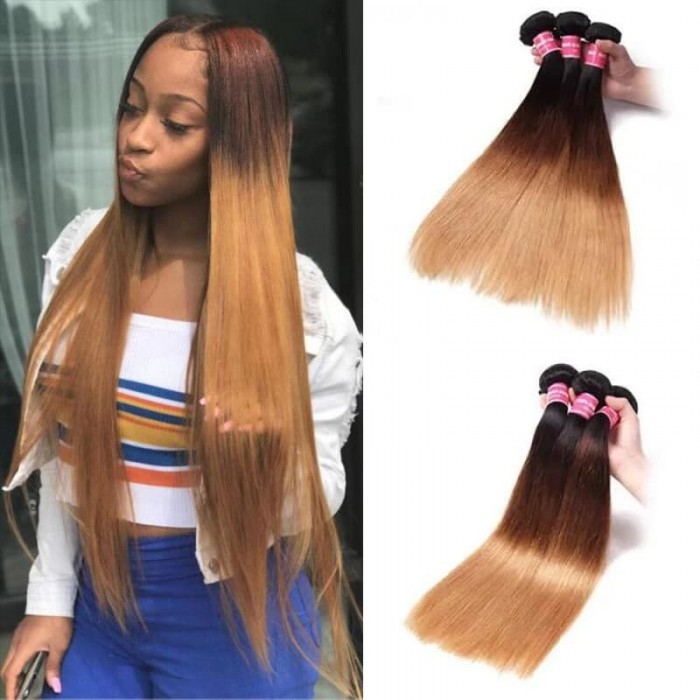 Incolorwig Novel Peruvian Virgin Straight Hair Weave  #T1B427 Ombre Human Hair Weave 3 Bundles