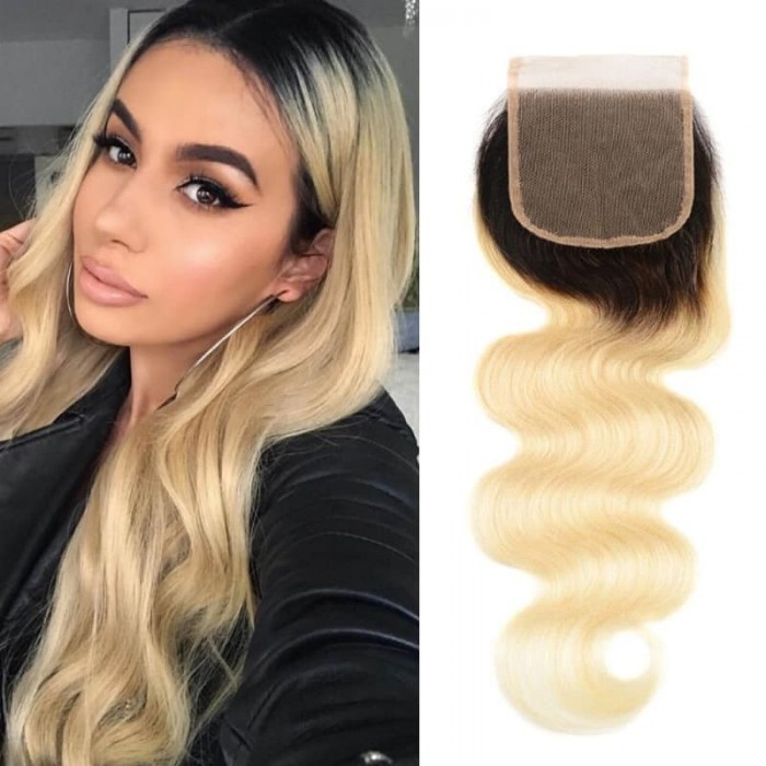 Incolorwig 4*4 Body Wave Human Hair Lace Closure New #T1B613 Blonde Brazilian Free Part