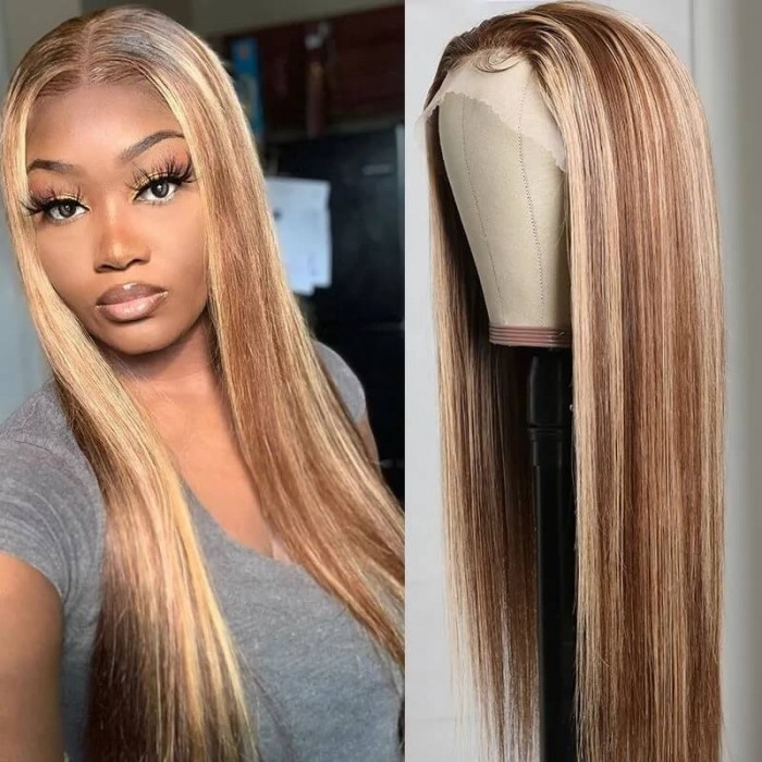Incolorwig #TL412 Highlight Wig Straight Human Hair Wigs Three Part Wig Best 13*4 Lace Frontal Wigs For Sale