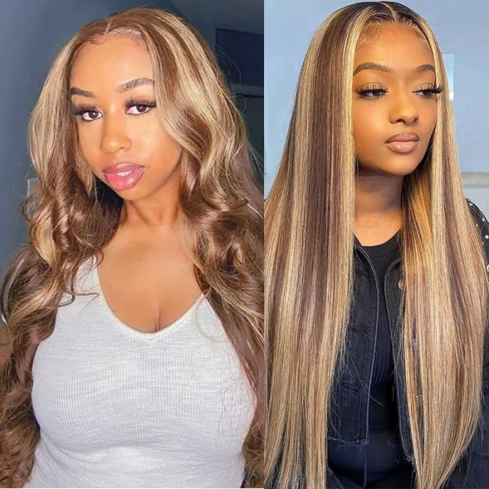 Incolorwig #TL412 Highlight Wig Straight Human Hair Wigs Three Part Wig Best 13*4 Lace Frontal Wigs For Sale