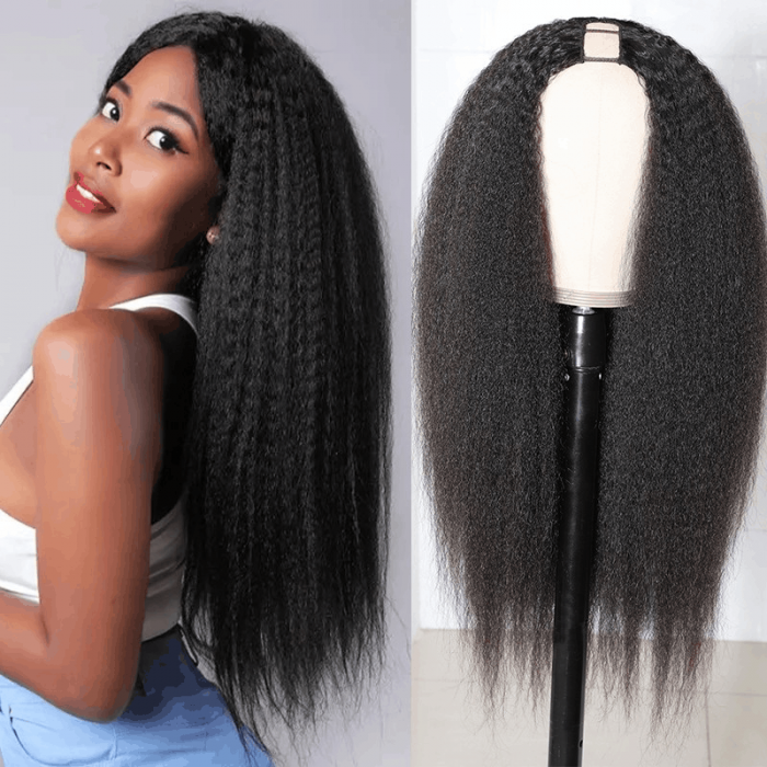 Incolorwig Kinky Straight U Part Wigs Natural Color Human Hair Wig Glueless Remy Yaki Straight Wig
