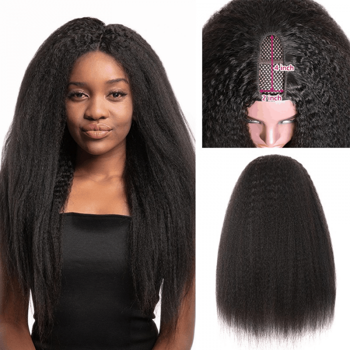 Incolorwig Kinky Straight U Part Wigs Natural Color Human Hair Wig Glueless Remy Yaki Straight Wig