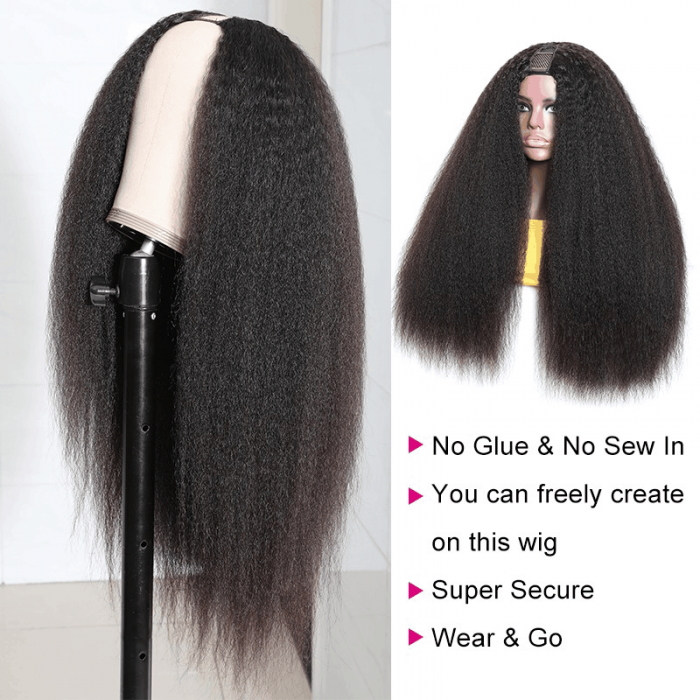 Incolorwig Kinky Straight U Part Wigs Natural Color Human Hair Wig Glueless Remy Yaki Straight Wig