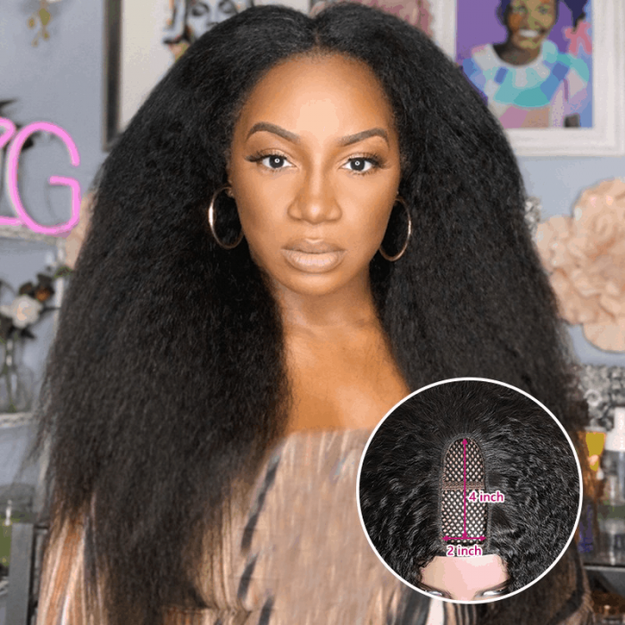 Incolorwig Kinky Straight U Part Wigs Natural Color Human Hair Wig Glueless Remy Yaki Straight Wig