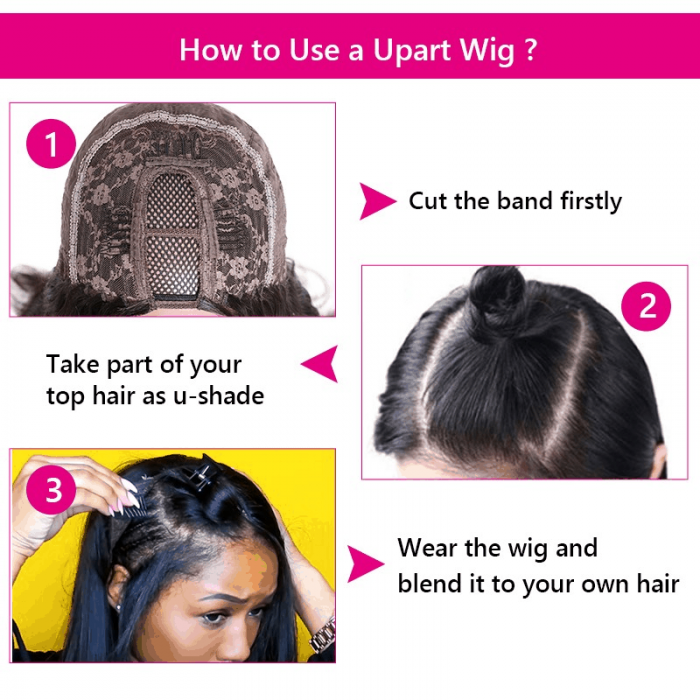 Incolorwig Kinky Straight U Part Wigs Natural Color Human Hair Wig Glueless Remy Yaki Straight Wig