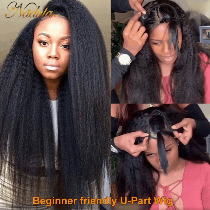 Incolorwig Kinky Straight U Part Wigs Natural Color Human Hair Wig Glueless Remy Yaki Straight Wig