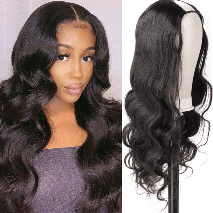 Incolorwig Natural Black Color Body Wave Human Hair Wigs 150% Density Half Wigs With Straps Combs 