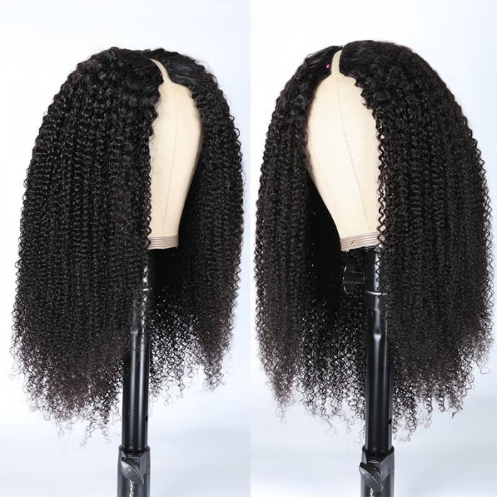 Incolorwig Glueless Kinky Curly V Part Wigs Real Scalp Human Hair Wig No Leave Out U Part Wig
