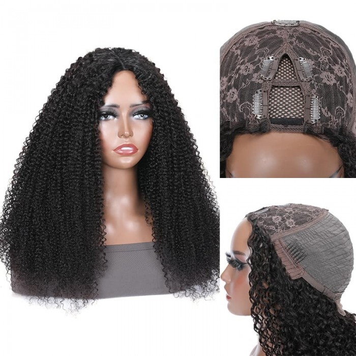 Incolorwig Glueless Kinky Curly V Part Wigs Real Scalp Human Hair Wig No Leave Out U Part Wig