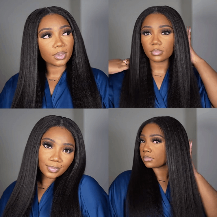 Incolorwig V Part Kinky Straight Human Hair Wigs Protective Style Wigs Glueless Kinky Hair Wigs