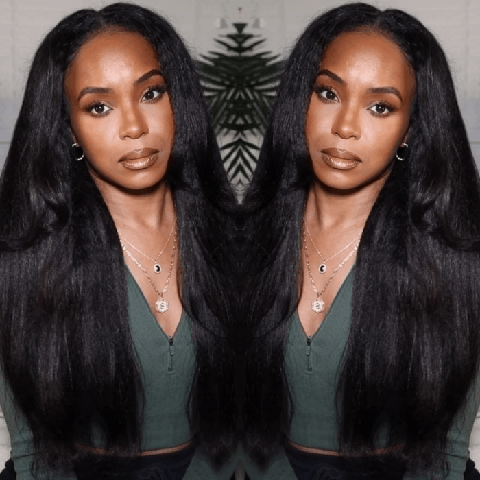 Incolorwig Beginner Friendly Kinky Straight V Part Human Hair Wig Undetectable Leave Out 150% Density