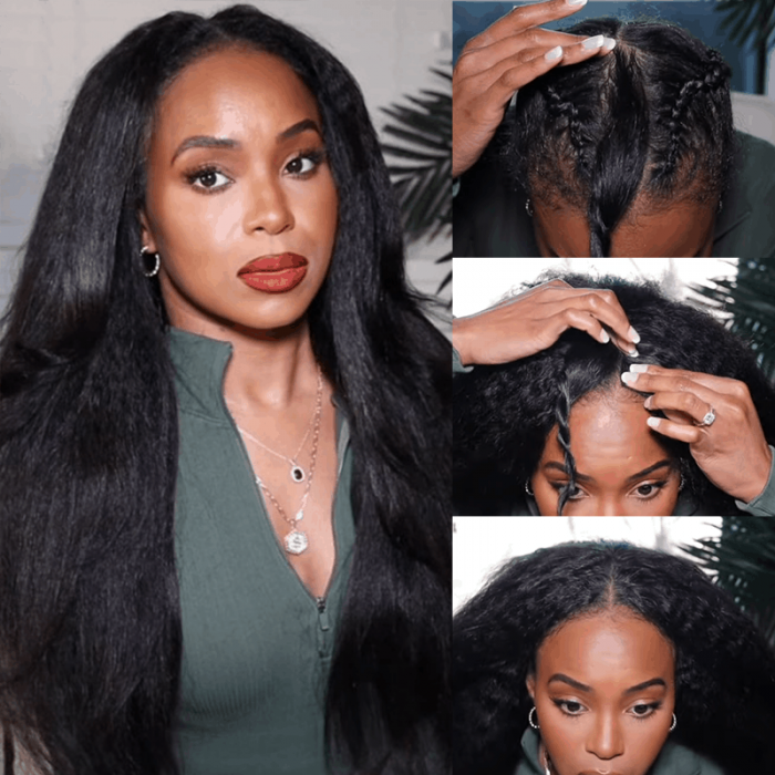 Incolorwig V Part Kinky Straight Human Hair Wigs Protective Style Wigs Glueless Kinky Hair Wigs