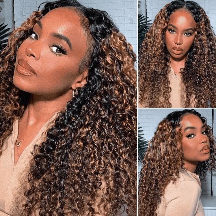 Incolorwig Balayage Highlight Color Wigs V Part Wig Jerry Curly Beginner Friendly Upgrade U Part Wig