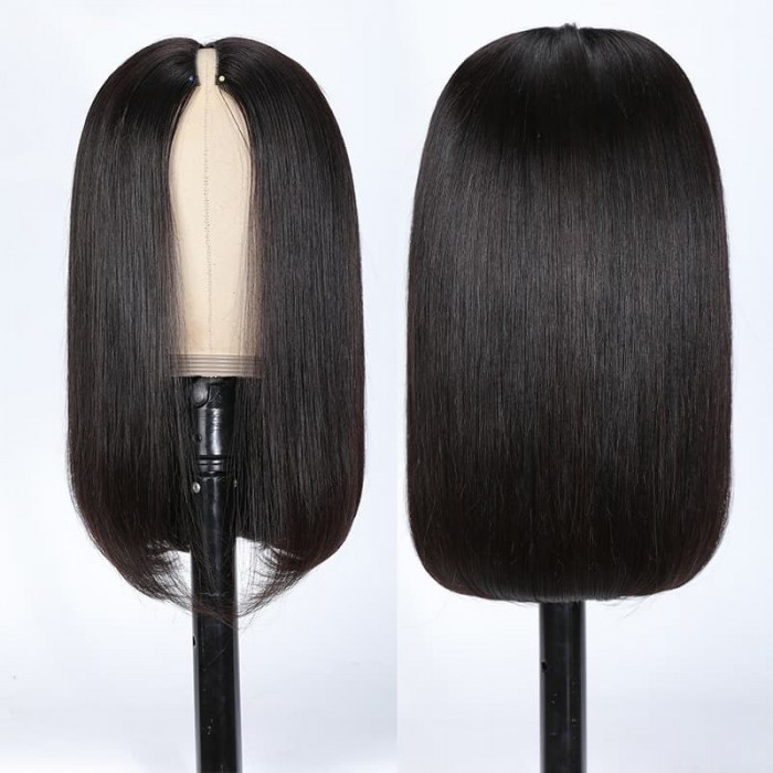 Incolorwig Short Bob V Part Wigs Deep Part Glueless Human Hair Wigs 150% Density Natural Black