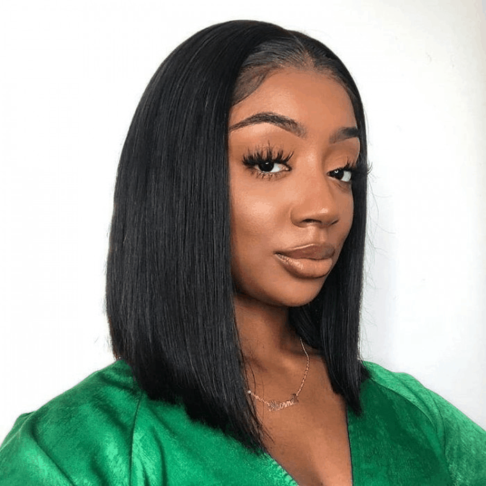 Incolorwig Short Bob V Part Wigs Deep Part Glueless Human Hair Wigs 150% Density Natural Black