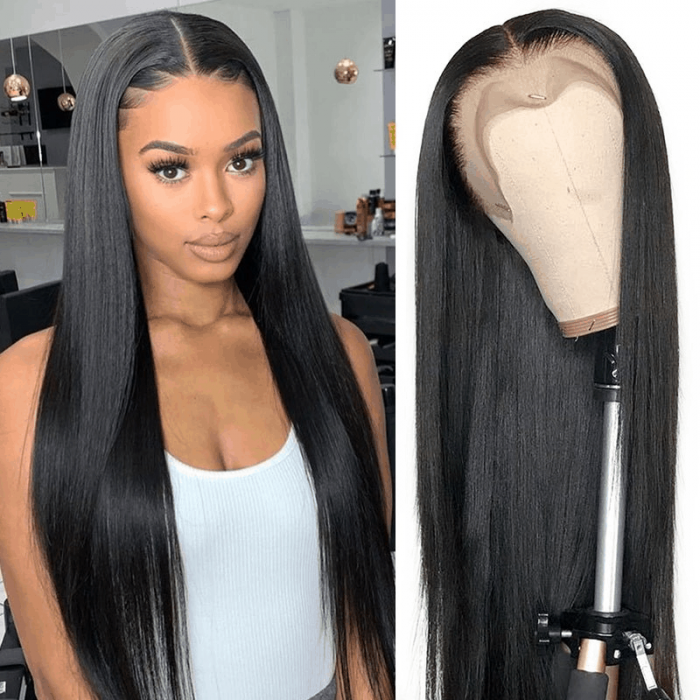 Incolorwig 4x4 Lace Closure Wig Straight Hair Wig Pre Plucked Wigs Human Hair Natual Black 150% Density