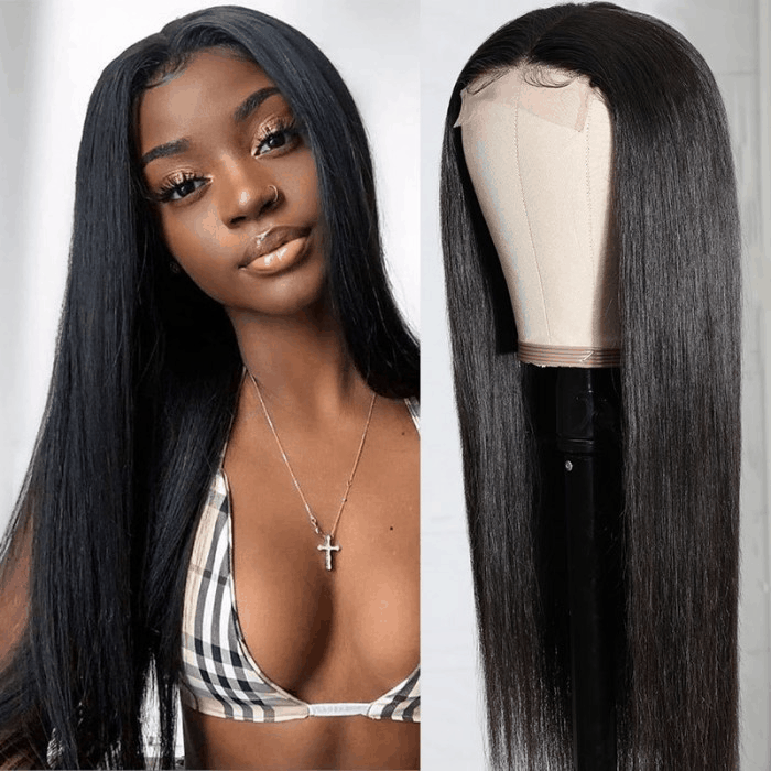 Incolorwig 4x4 Lace Closure Wig Straight Hair Wig Pre Plucked Wigs Human Hair Natual Black 150% Density