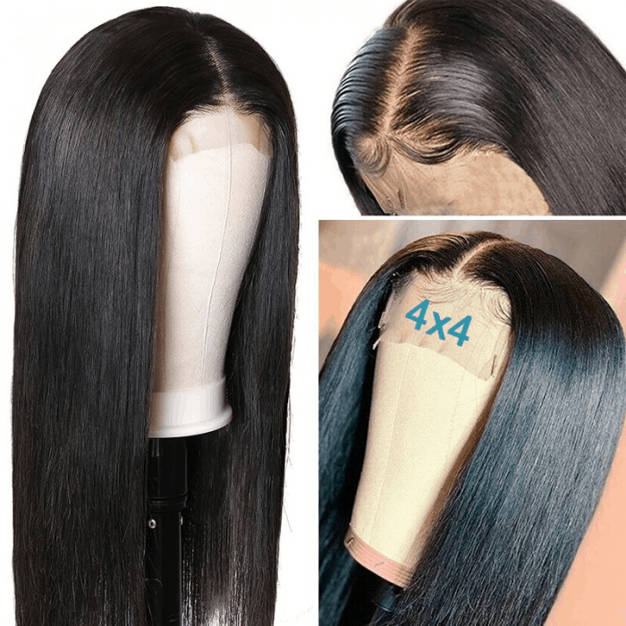 Incolorwig 4x4 Lace Closure Wig Straight Hair Wig Pre Plucked Wigs Human Hair Natual Black 150% Density