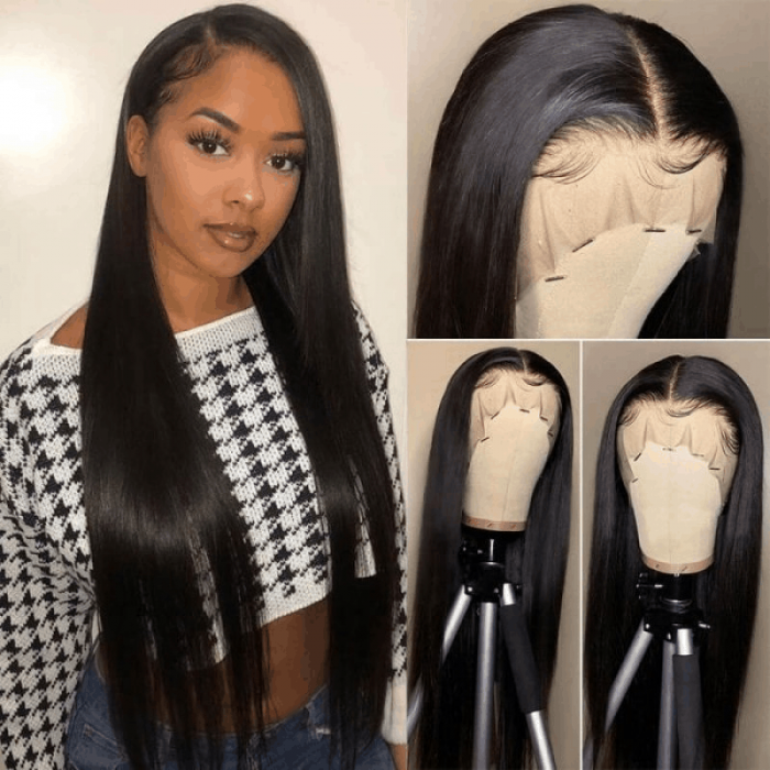 Incolorwig 4x4 Lace Closure Wig Straight Hair Wig Pre Plucked Wigs Human Hair Natual Black 150% Density