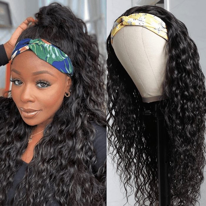 Incolorwig 150% Density Water Wave Human Hair Wig Machine Made Headband Wig No Glowing Down