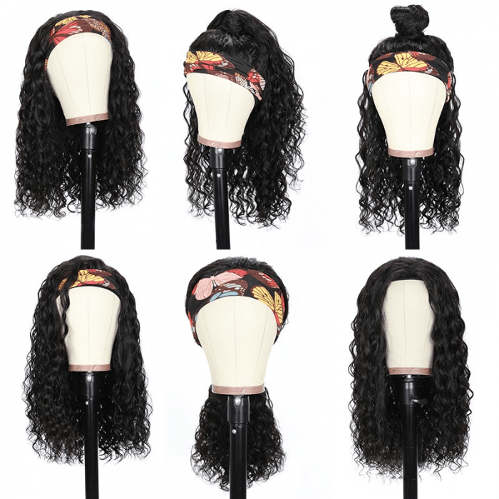 Incolorwig 150% Density Water Wave Human Hair Wig Machine Made Headband Wig No Glowing Down
