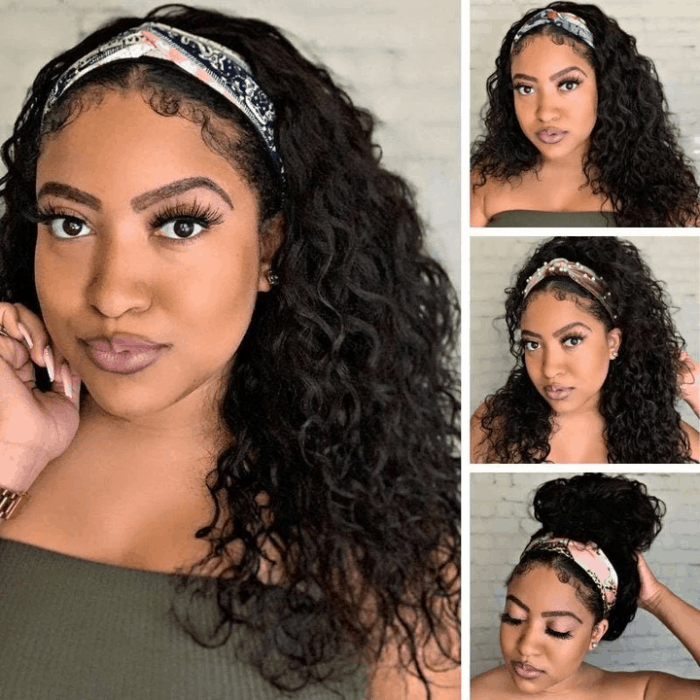Incolorwig 150% Density Water Wave Human Hair Wig Machine Made Headband Wig No Glowing Down