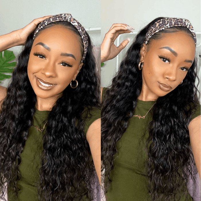 Incolorwig 150% Density Water Wave Human Hair Wig Machine Made Headband Wig No Glowing Down