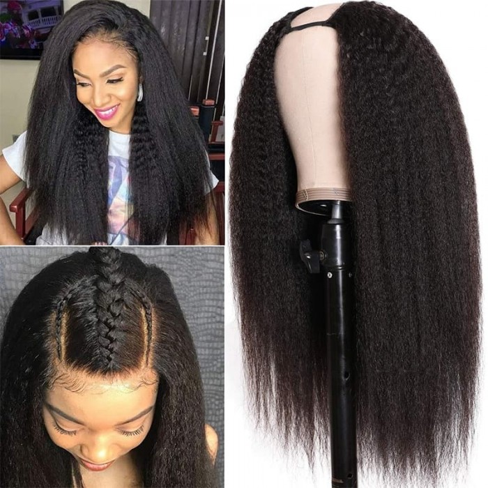 Incolorwig Kinky Straight U Part Wigs Natural Color Human Hair Wig Glueless Remy Yaki Straight Wig