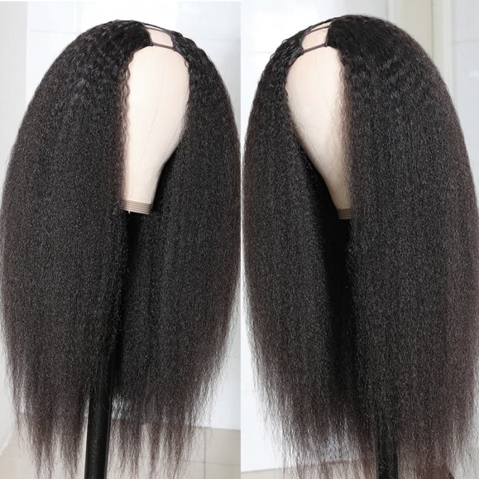 Incolorwig Kinky Straight U Part Wigs Natural Color Human Hair Wig Glueless Remy Yaki Straight Wig