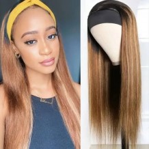 Incolorwig Honey Blond Highlight Headband Wig 150% Density Ombre Color 1B/TL412 Straight Human Hair Wig