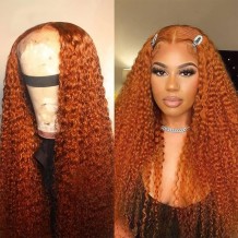 Incolorwig Ginger Curly Wig 4x0.75 Lace Part Wig Colored Human Hair Fall Wigs 150% Density