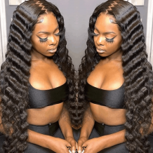 Incolorwig Natural Black Deep Wave 13*4 Lace Front Human Hair Wig Pre Plucked With Baby Hair