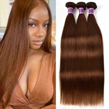 Incolorwig #4 Medium Brown Straight Virgin Brazilian Human Hair Weave 3 Bundles