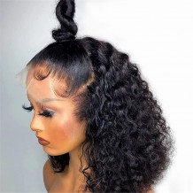 Incolorwig Short Bob Premium Water Wave 4x4 Lace Closure Wigs 150% Density Black Hair Wig