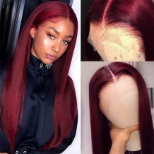 Incolorwig 99J Straight Human Hair Wig Pre-plucked 13*4 Lace Front Wig Red Wig With Baby Hair